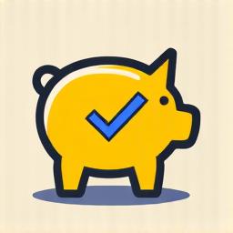 Icon of a piggy bank with a checkmark.